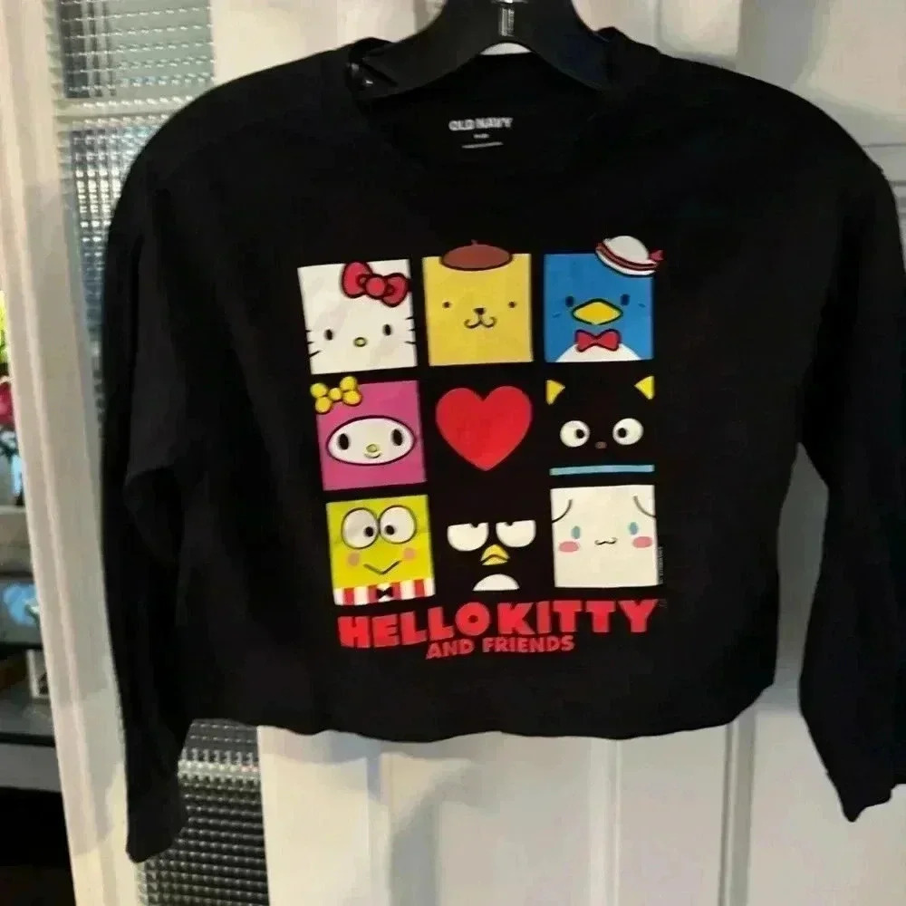 Old navy hello kitty & friends girls black long sleeve graphic tee shirt sz M-8 - Picture 2 of 7
